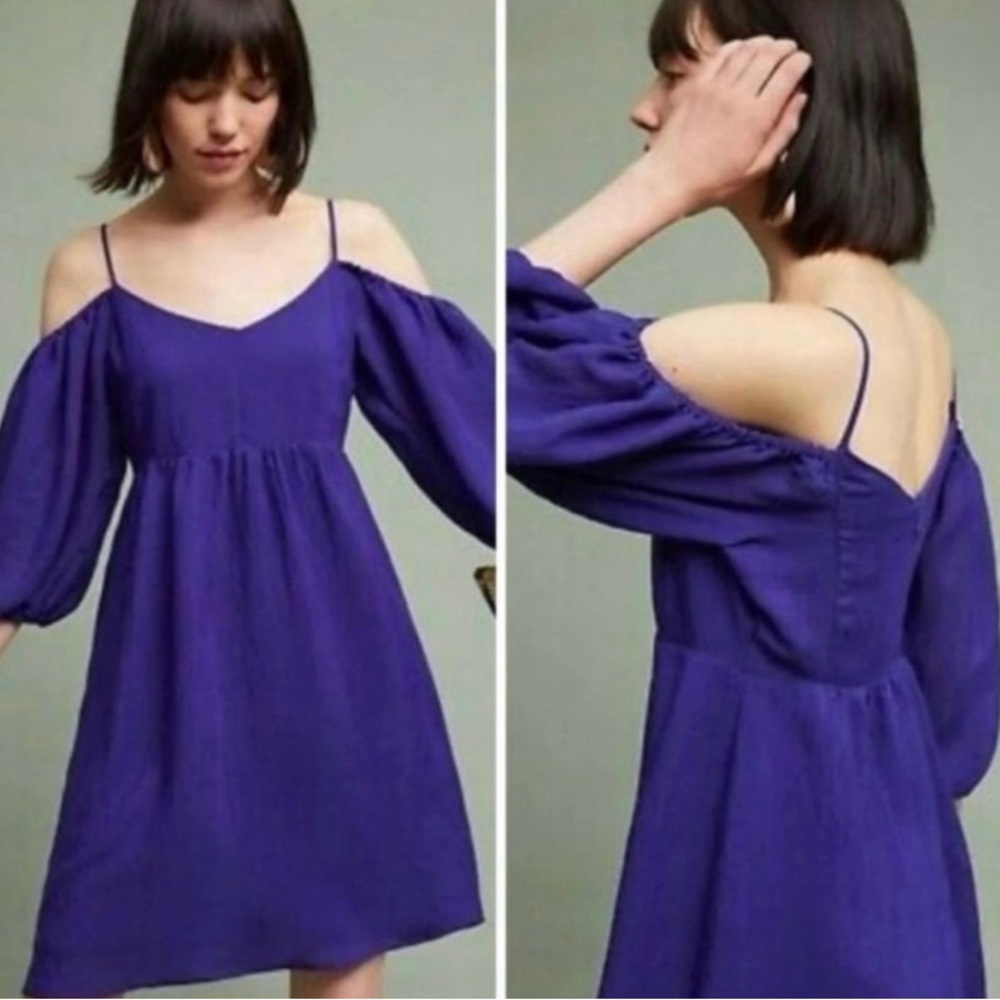 NWOT Anthropologie Moulinette Soeurs Cold Shoulder Purple/Royal Blue Dress